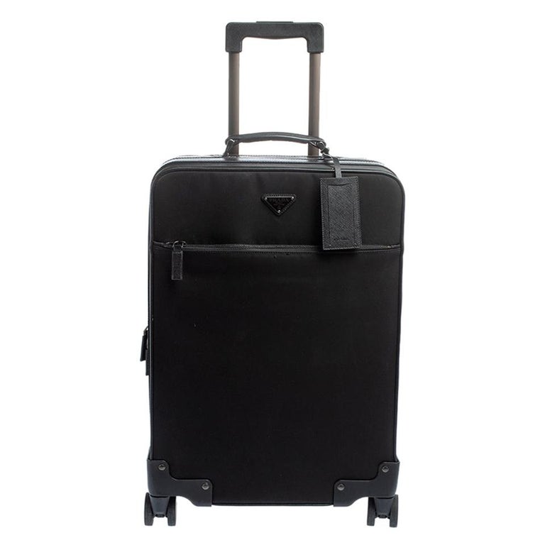 Prada Black Nylon and Saffiano Leather Trim 4 Wheel Luggage at 1stDibs