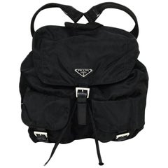 Prada Black Nylon Backpack Bag with Two Front Buckle Pockets