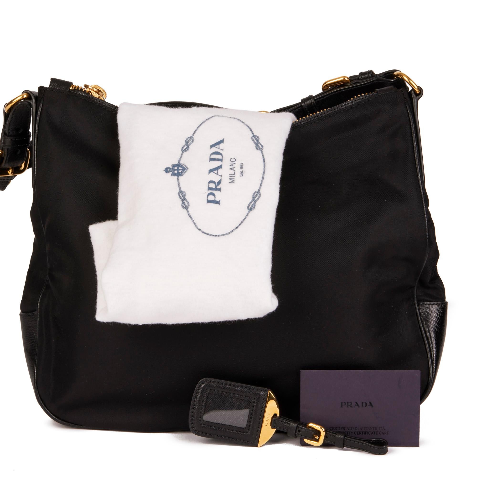 PRADA Black Nylon & Black Saffiano Leather Top Handle Bag 4
