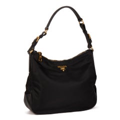 PRADA Black Nylon & Black Saffiano Leather Top Handle Bag