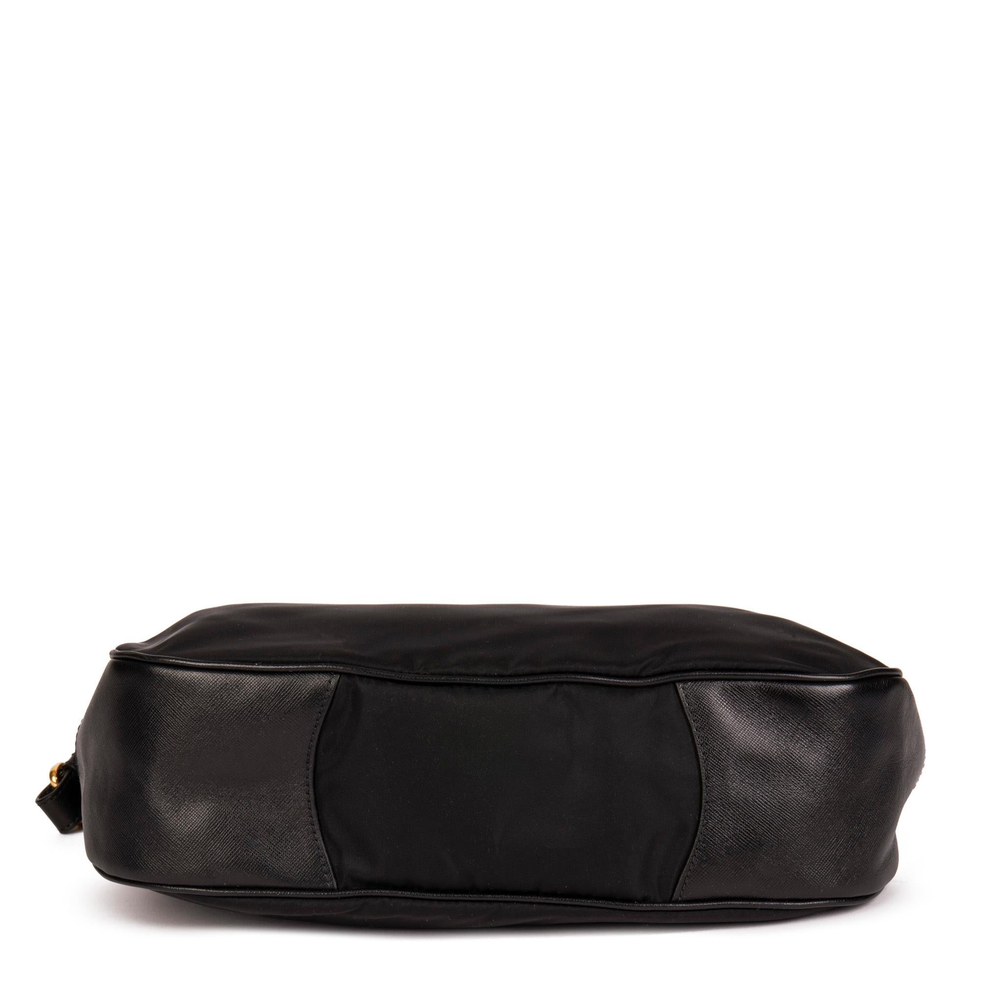 PRADA Black Nylon & Black Saffiano Leather Top Handle Bag In Excellent Condition In Bishop's Stortford, Hertfordshire