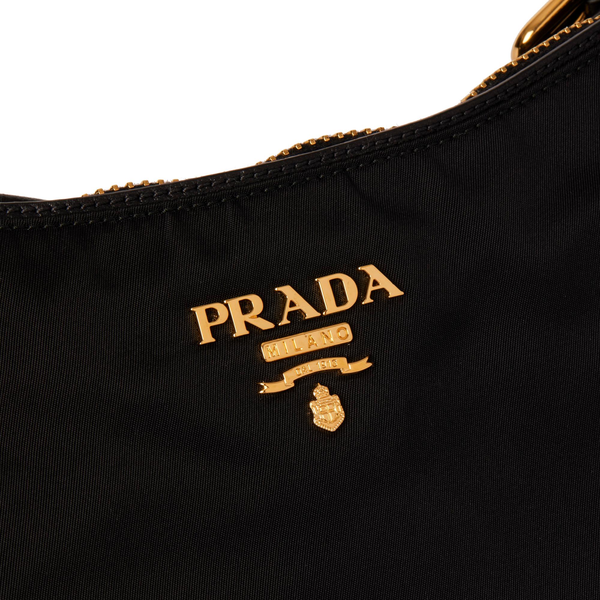 Women's PRADA Black Nylon & Black Saffiano Leather Top Handle Bag
