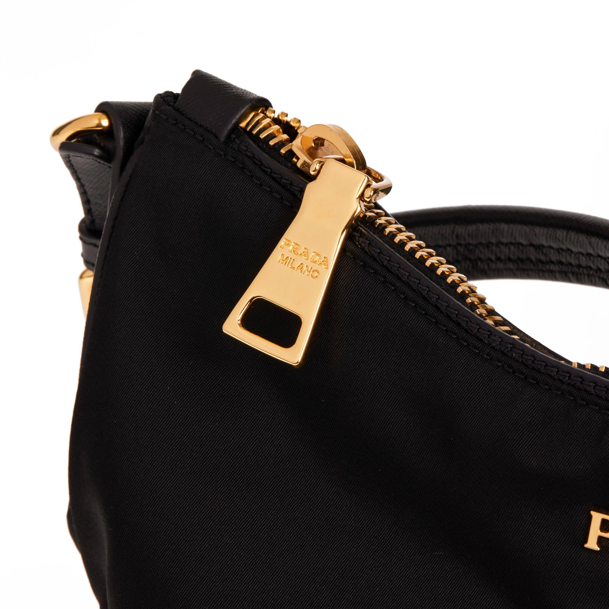 PRADA Black Nylon & Black Saffiano Leather Top Handle Bag 1