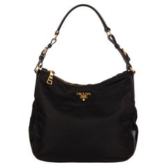 PRADA Black Nylon & Black Saffiano Leather Top Handle Bag