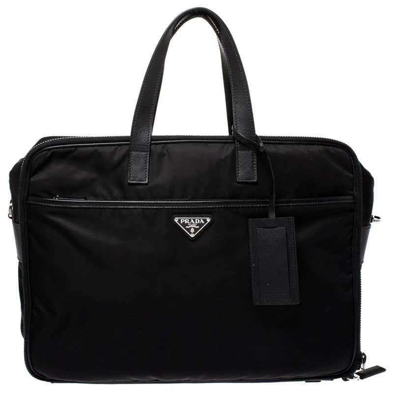 Prada Black Nylon and Saffiano Leather Briefcase For Sale at 1stDibs