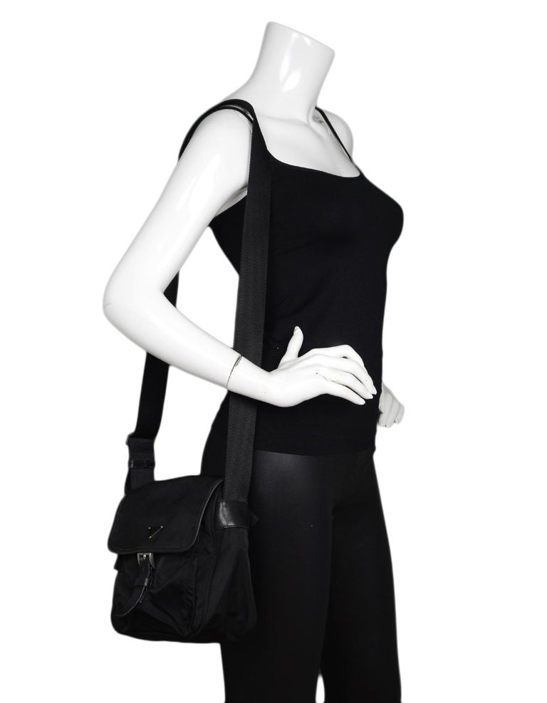 Prada Black Nylon Buckle Messenger Bag w/ Back Zip For Sale at 1stDibs