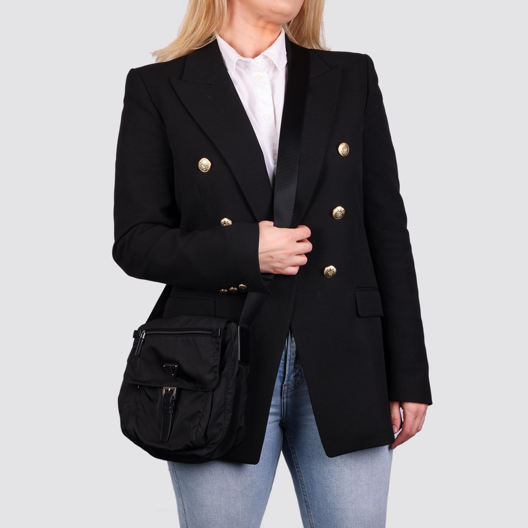 Women's Prada Black Nylon & Calfskin Leather Small Shoulder Bag 