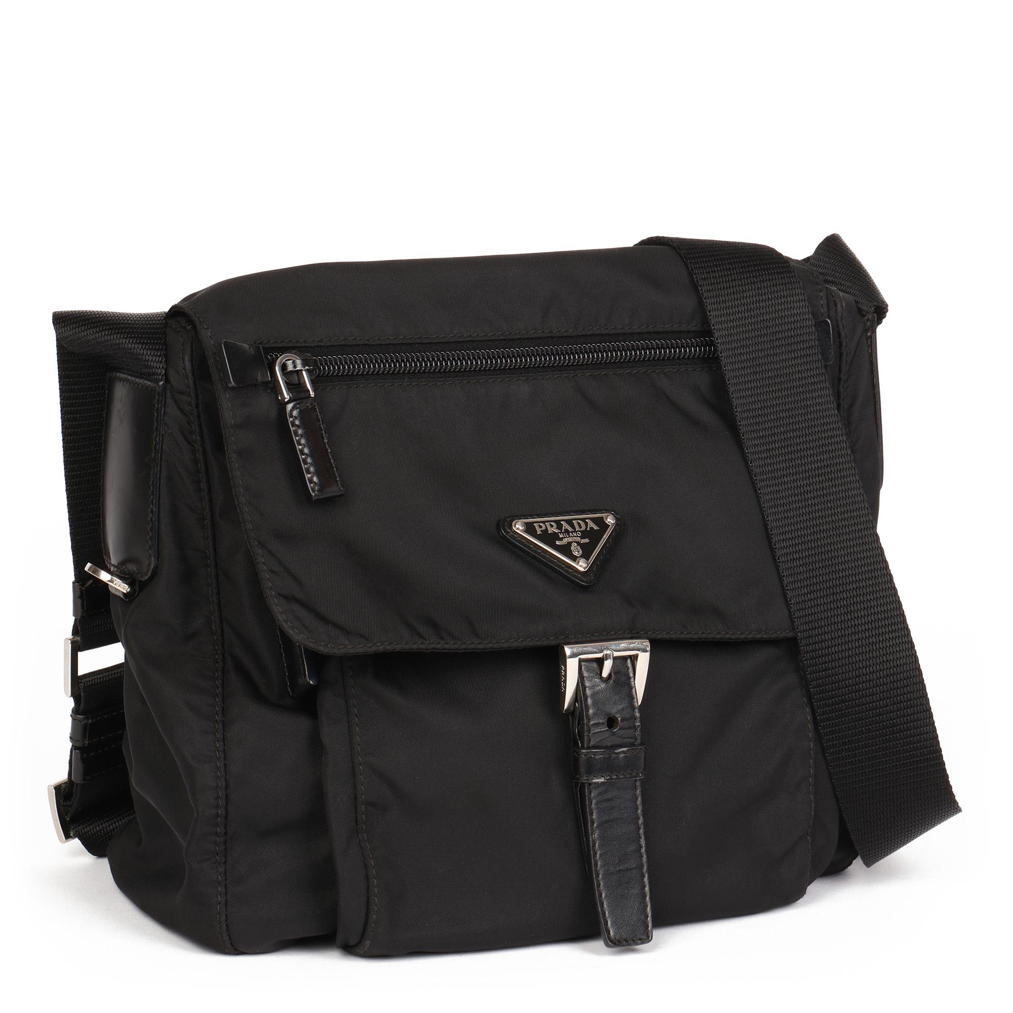 Prada Black Nylon & Calfskin Leather Small Shoulder Bag  1