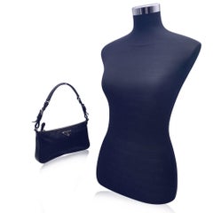 Prada Black Nylon Canvas and Leather Baguette Shoulder Bag