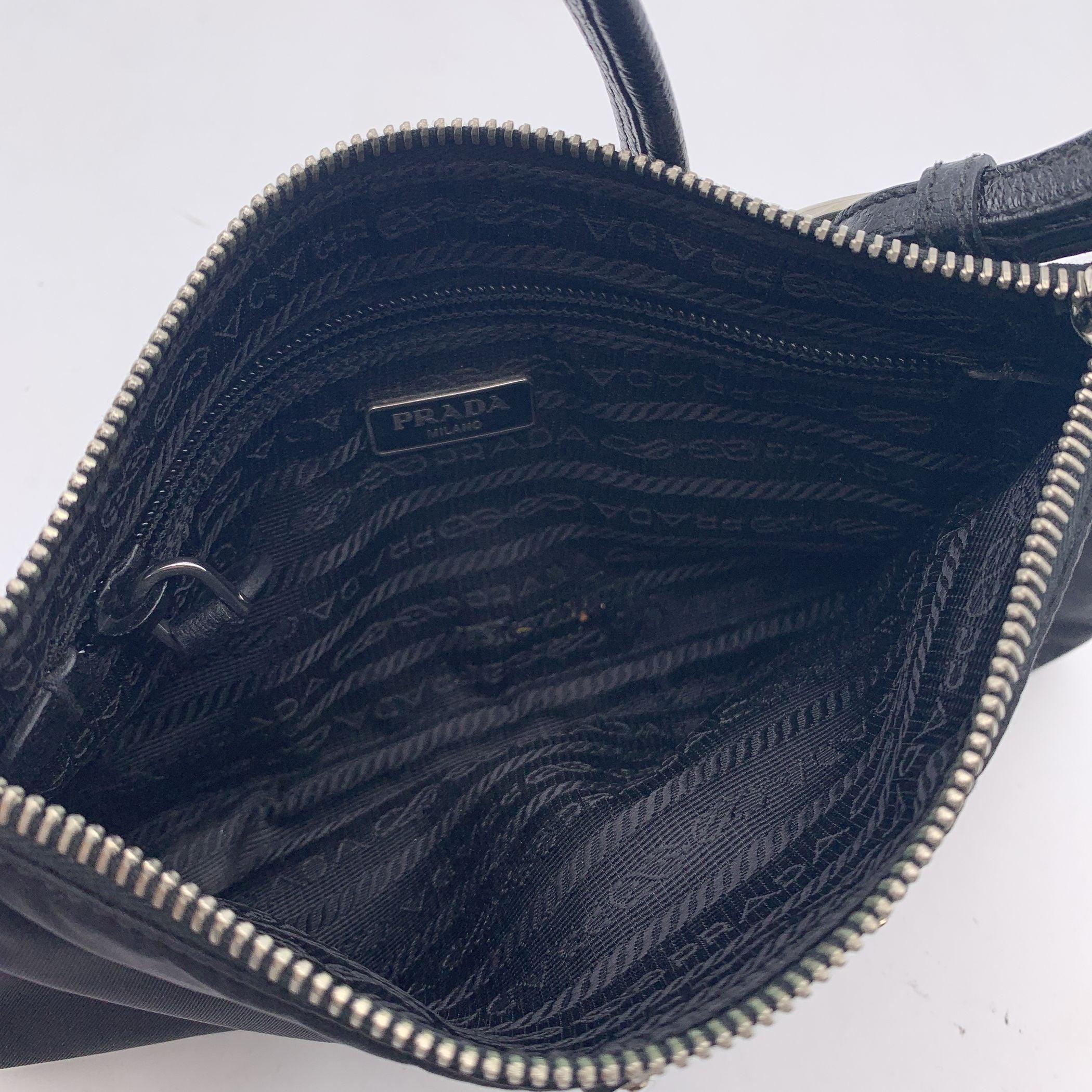 Prada Black Nylon Canvas and Leather Baguette Shoulder Bag 1