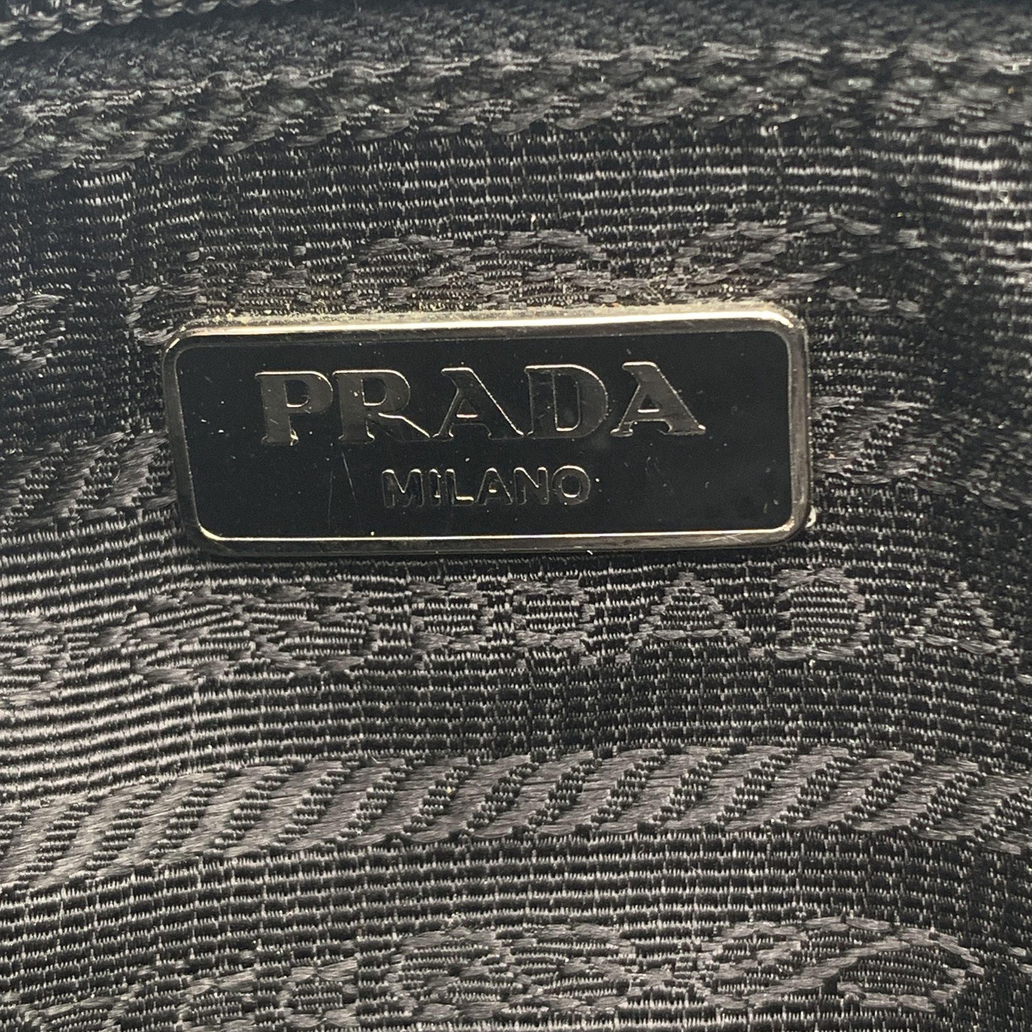 Prada Black Nylon Canvas and Leather Baguette Shoulder Bag 2