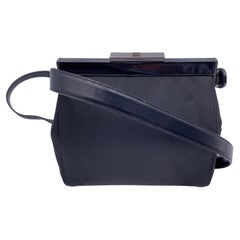 Prada Black Nylon Canvas and Leather Framed Shoulder Bag