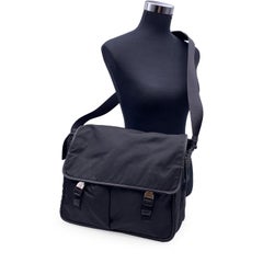 Prada Black Nylon Canvas and Saffiano Leather Messenger Bag