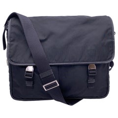 Prada Black Nylon Canvas and Saffiano Leather Messenger Bag