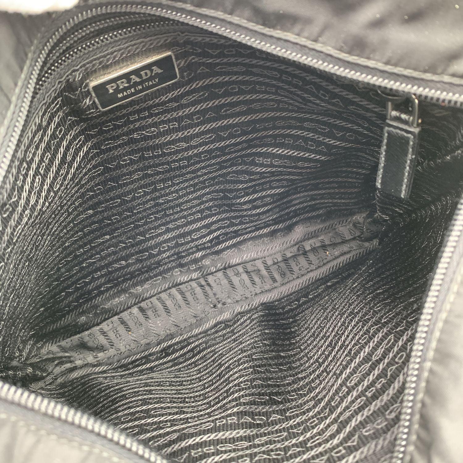 Prada Black Nylon Canvas Double Pockets Crossbody Messenger Bag For Sale 1