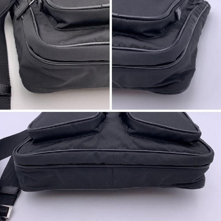 Prada Black Nylon Canvas Double Pockets Crossbody Messenger Bag For Sale 2