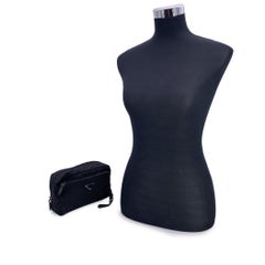 Prada Black Nylon Canvas Zip Pouch Cosmetic Pochette Wrist Bag