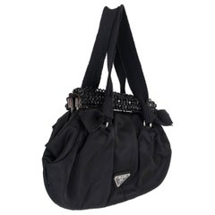 PRADA black nylon CRYSTAL FRAME Bag