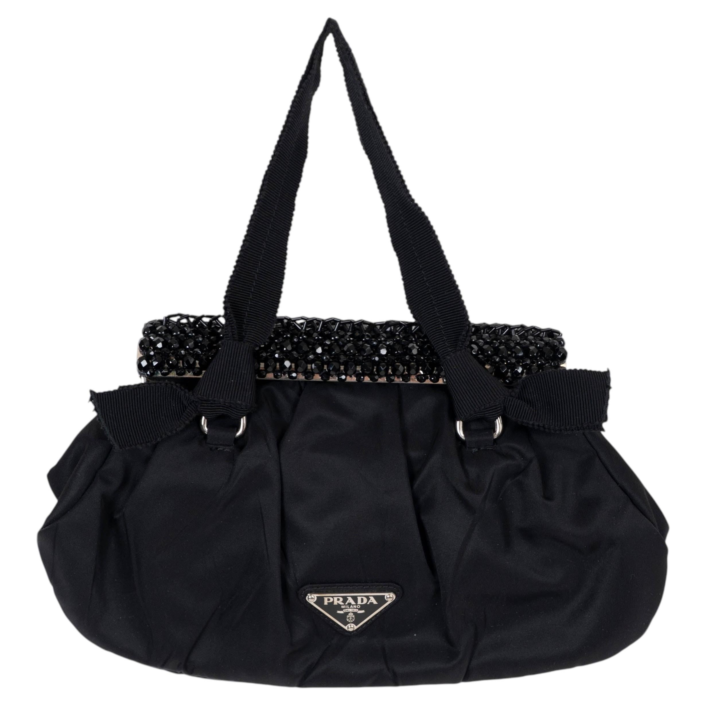 Prada Borsa CRYSTAL FRAME in nylon nero