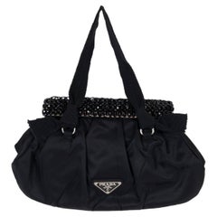 PRADA black nylon CRYSTAL FRAME Bag