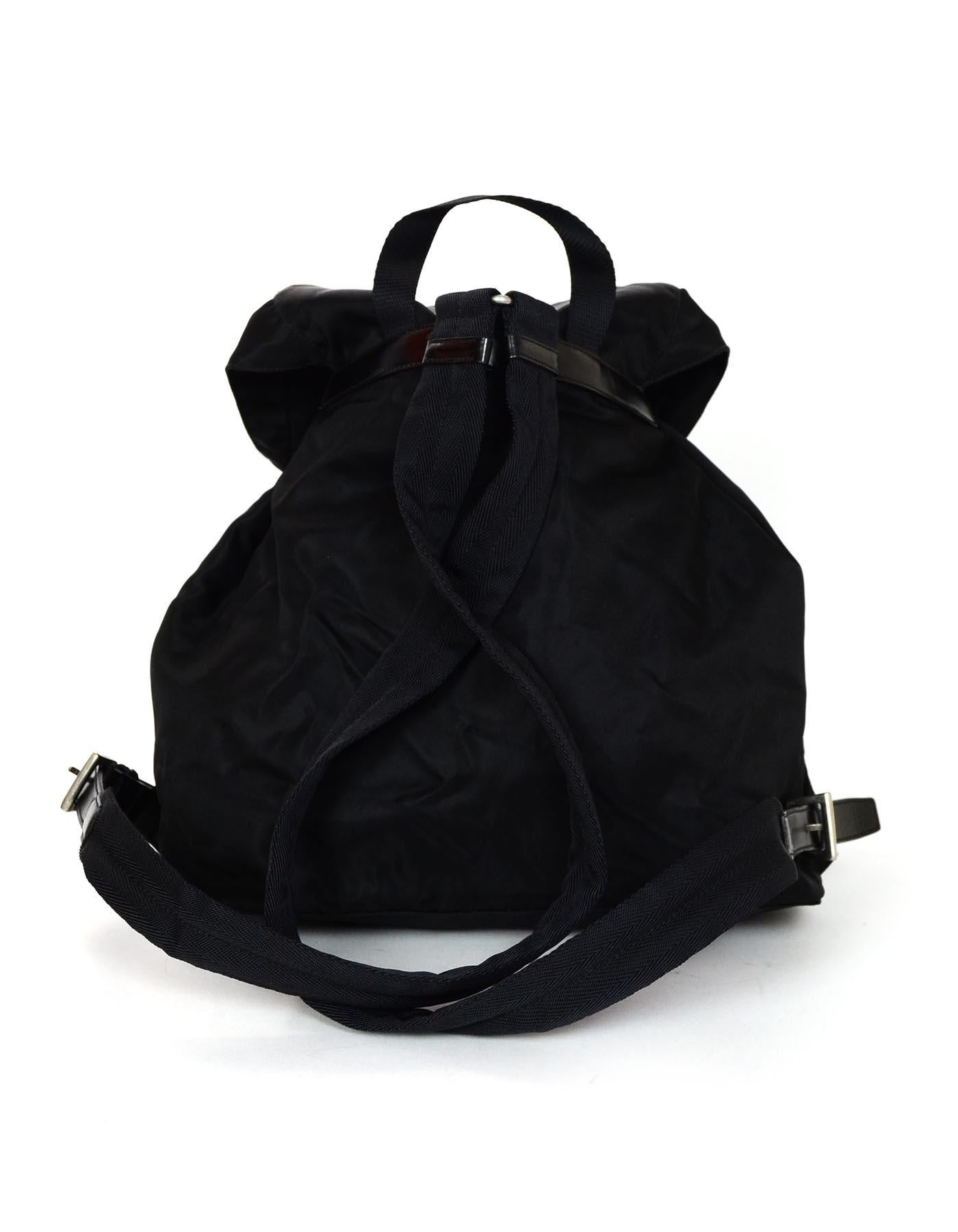 Prada Black Nylon Double Buckle Pocket Backpack Bag In Excellent Condition In New York, NY