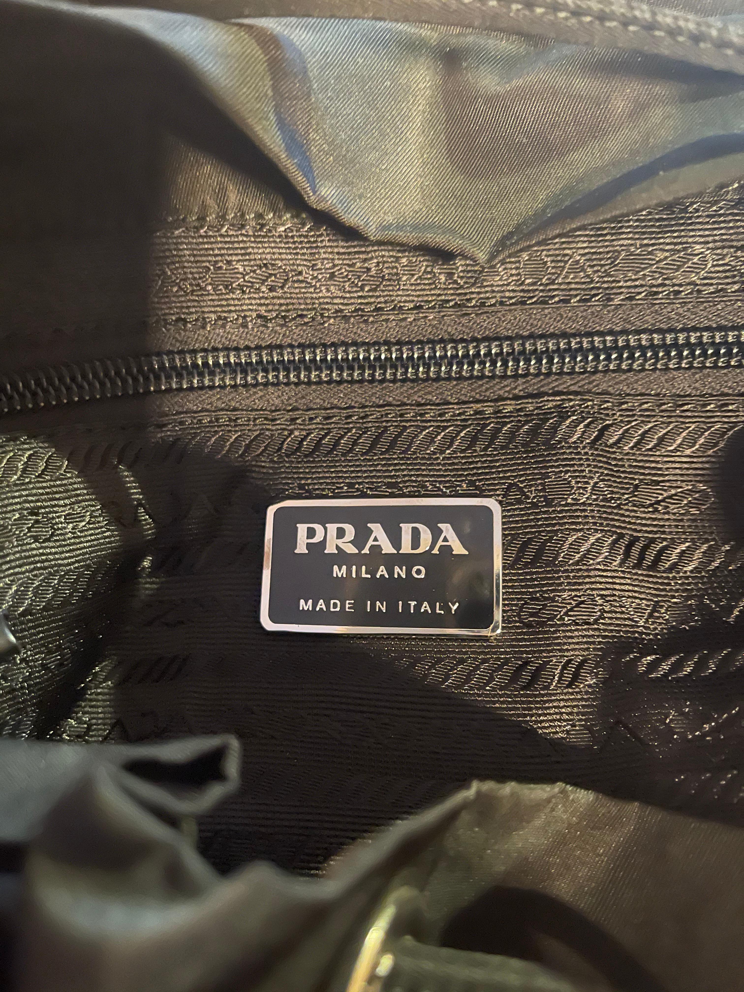 Women's or Men's Prada Black Nylon Double Buckle Pocket Backpack Bag w/ Leather Trim