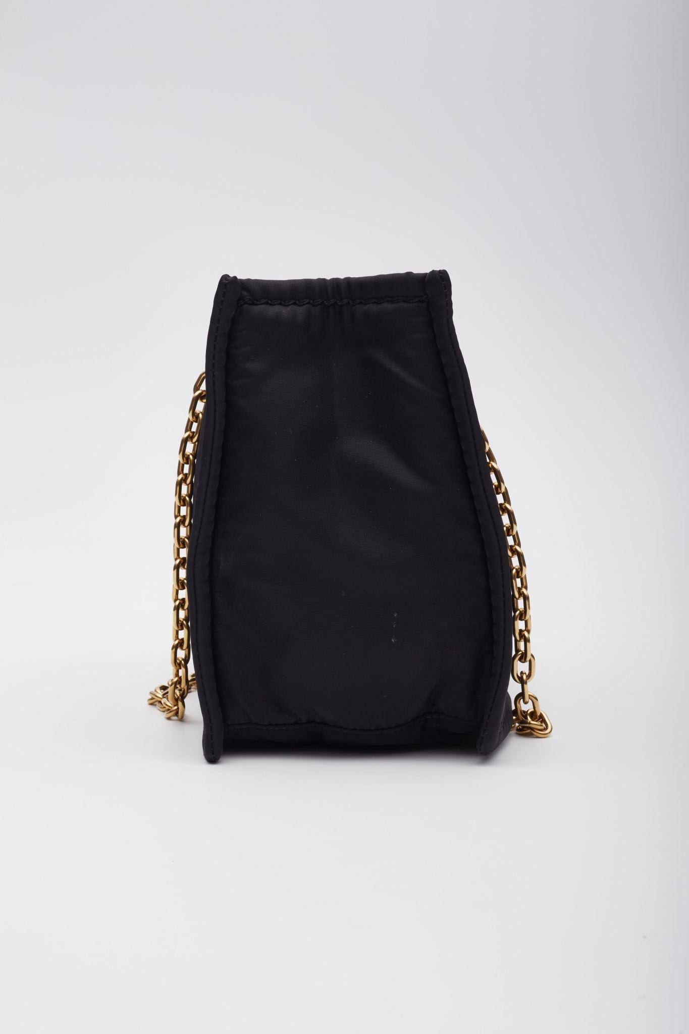 Prada Black Nylon Double Gold Chain Tote Bag For Sale 1