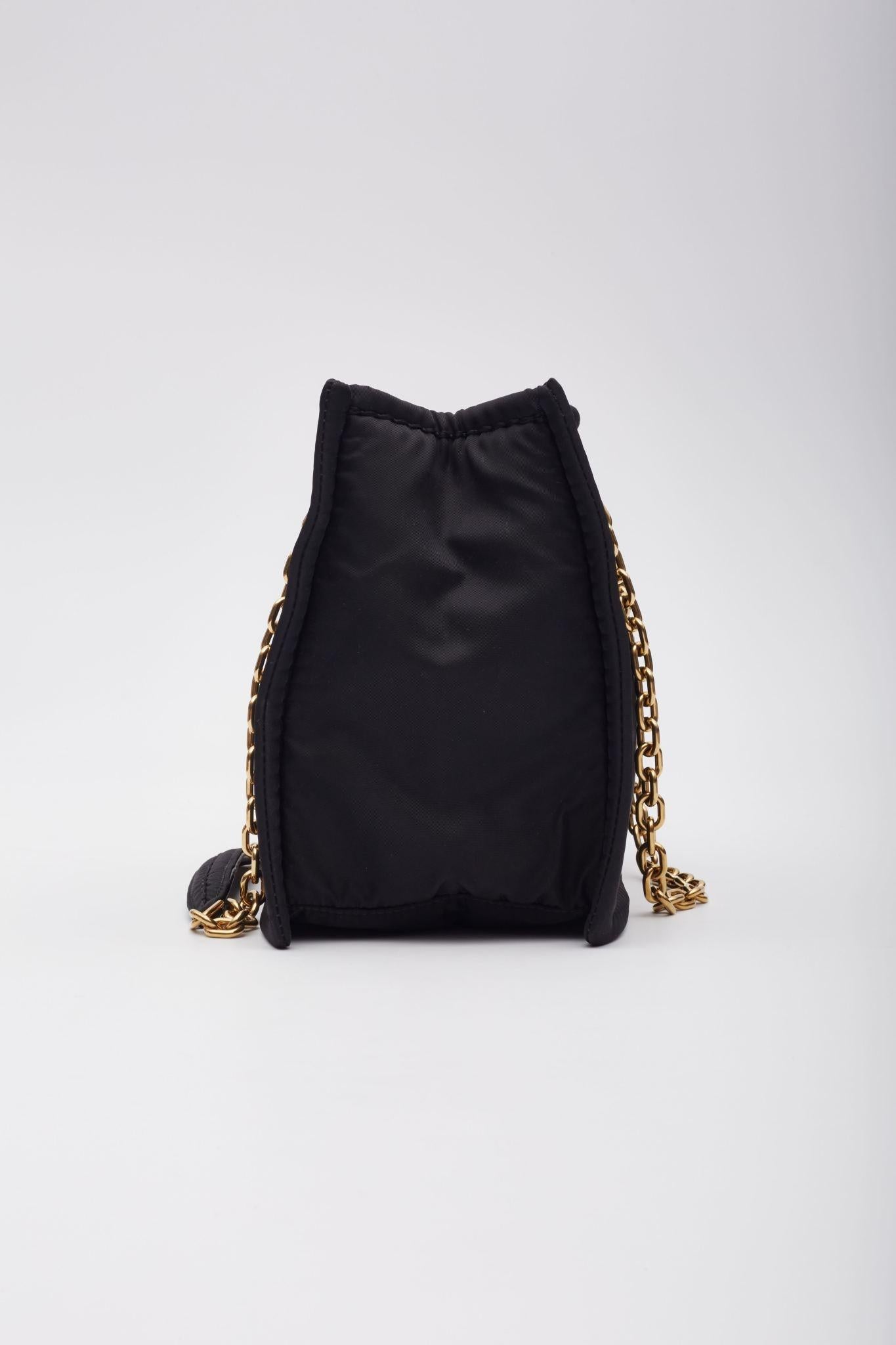 Prada Black Nylon Double Gold Chain Tote Bag For Sale 2