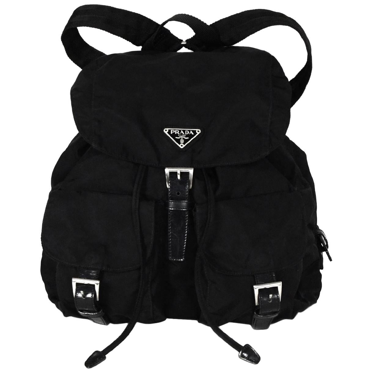 Prada Black Nylon Double Pocket Backpack B2811 For Sale at 1stDibs 