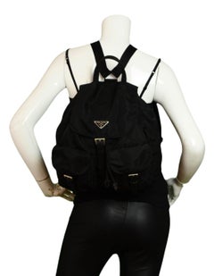 Prada Black Nylon Double Pocket Backpack Bag