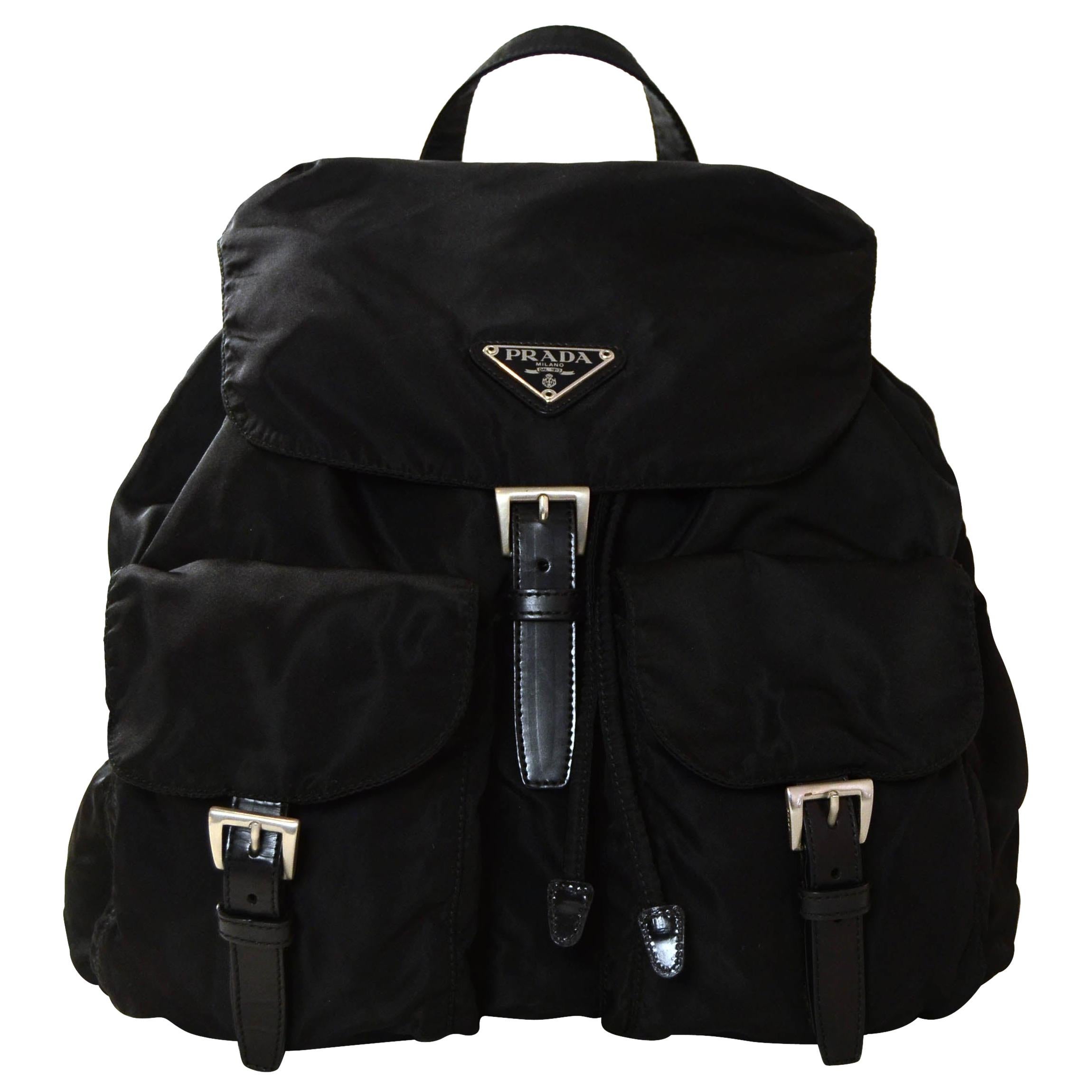 Prada Black Nylon Double Pocket Backpack Bag
