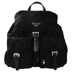 Vintage Prada Black Nylon Double Pocket Backpack Bag