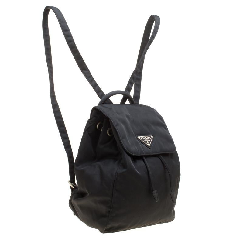 Women's Prada Black Nylon Drawstring Backpack