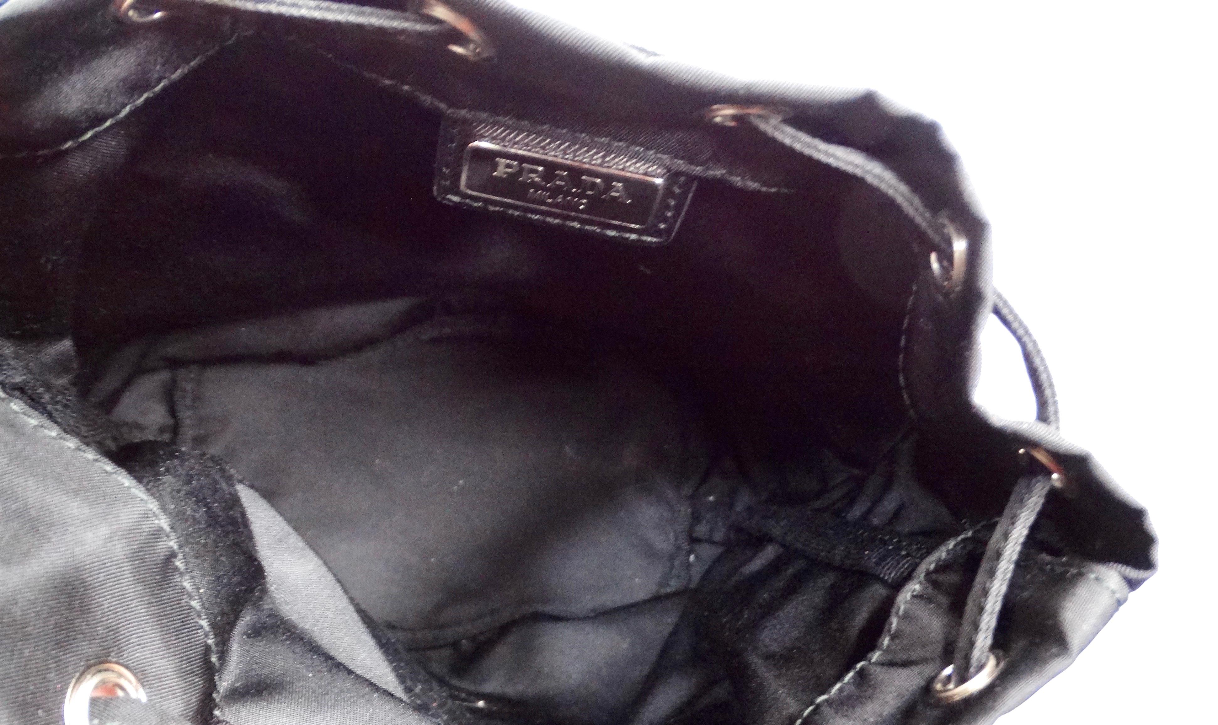 Prada Black Nylon Drawstring Mini Pouch For Sale 4