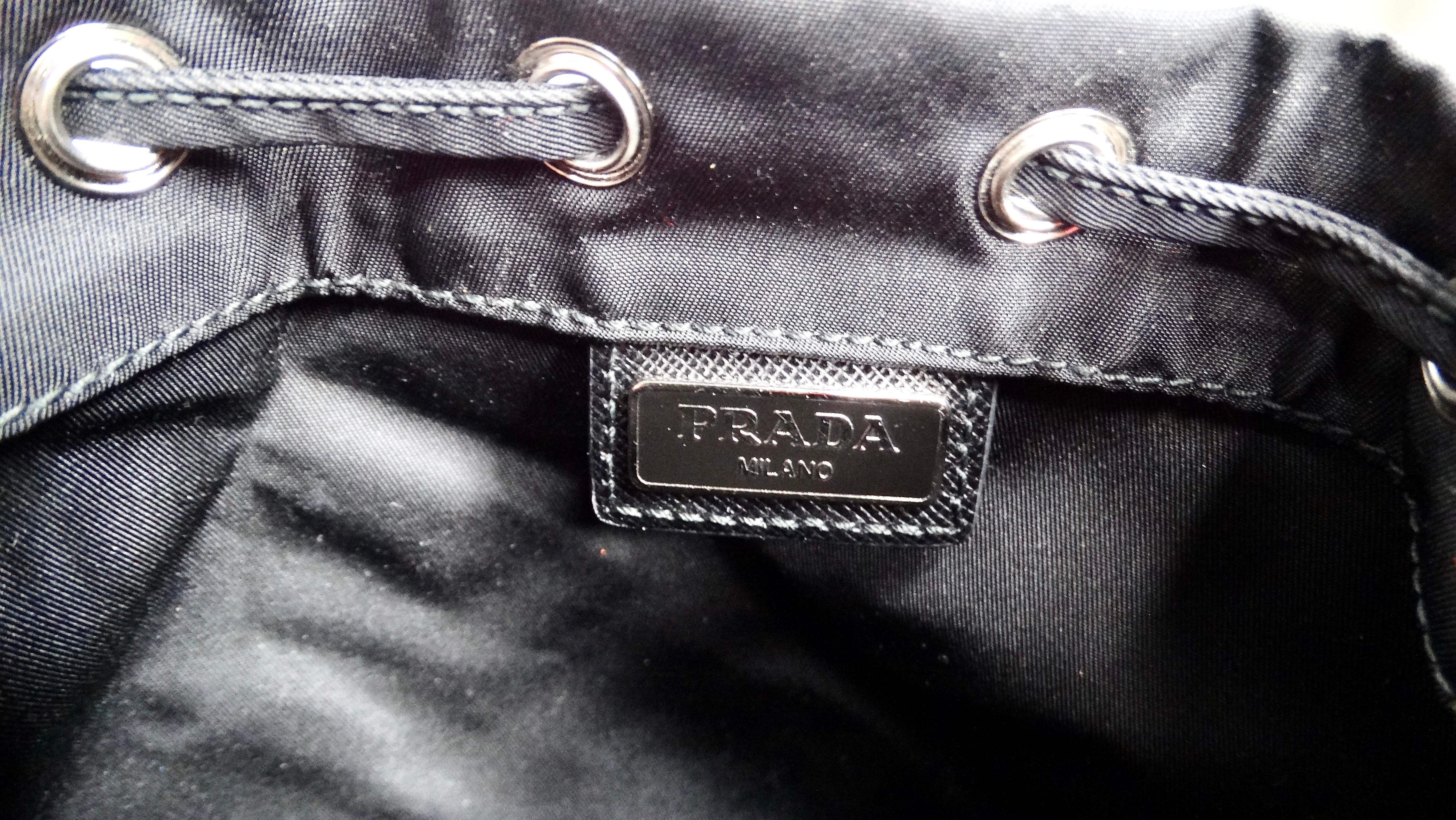 Prada Black Nylon Drawstring Mini Pouch For Sale 5