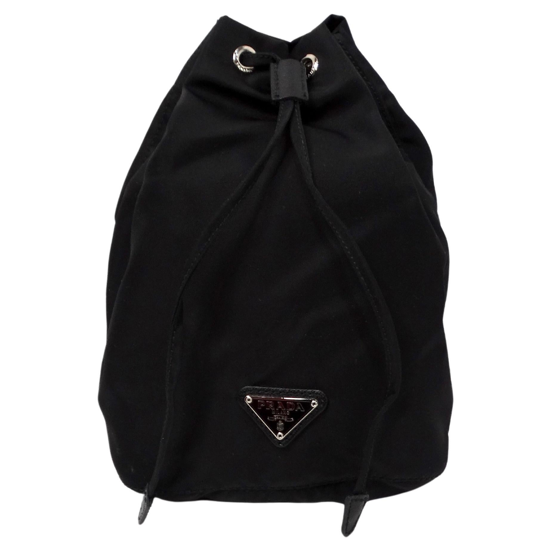 Prada Black Nylon Drawstring Mini Pouch For Sale
