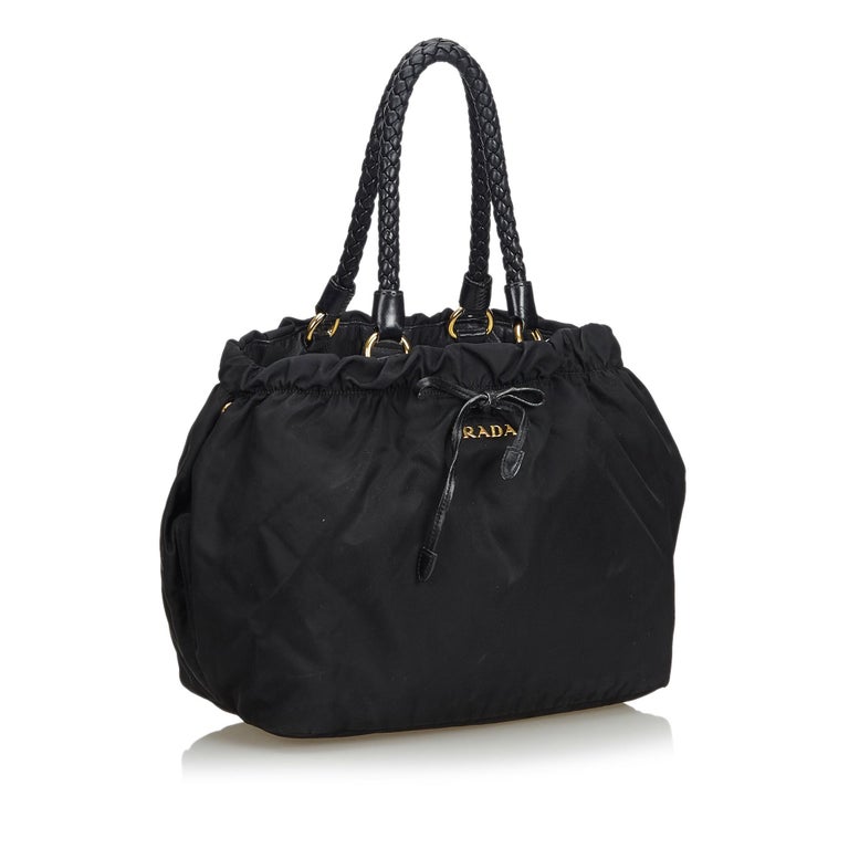Prada Black Nylon Drawstring Satchel For Sale at 1stdibs