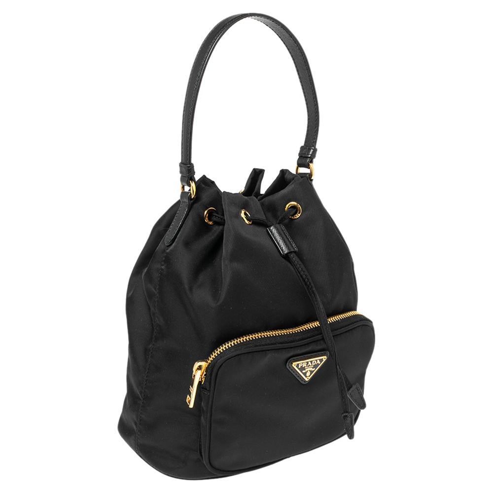 Prada Black Nylon Duet Top Handle Bag In Good Condition In Dubai, Al Qouz 2