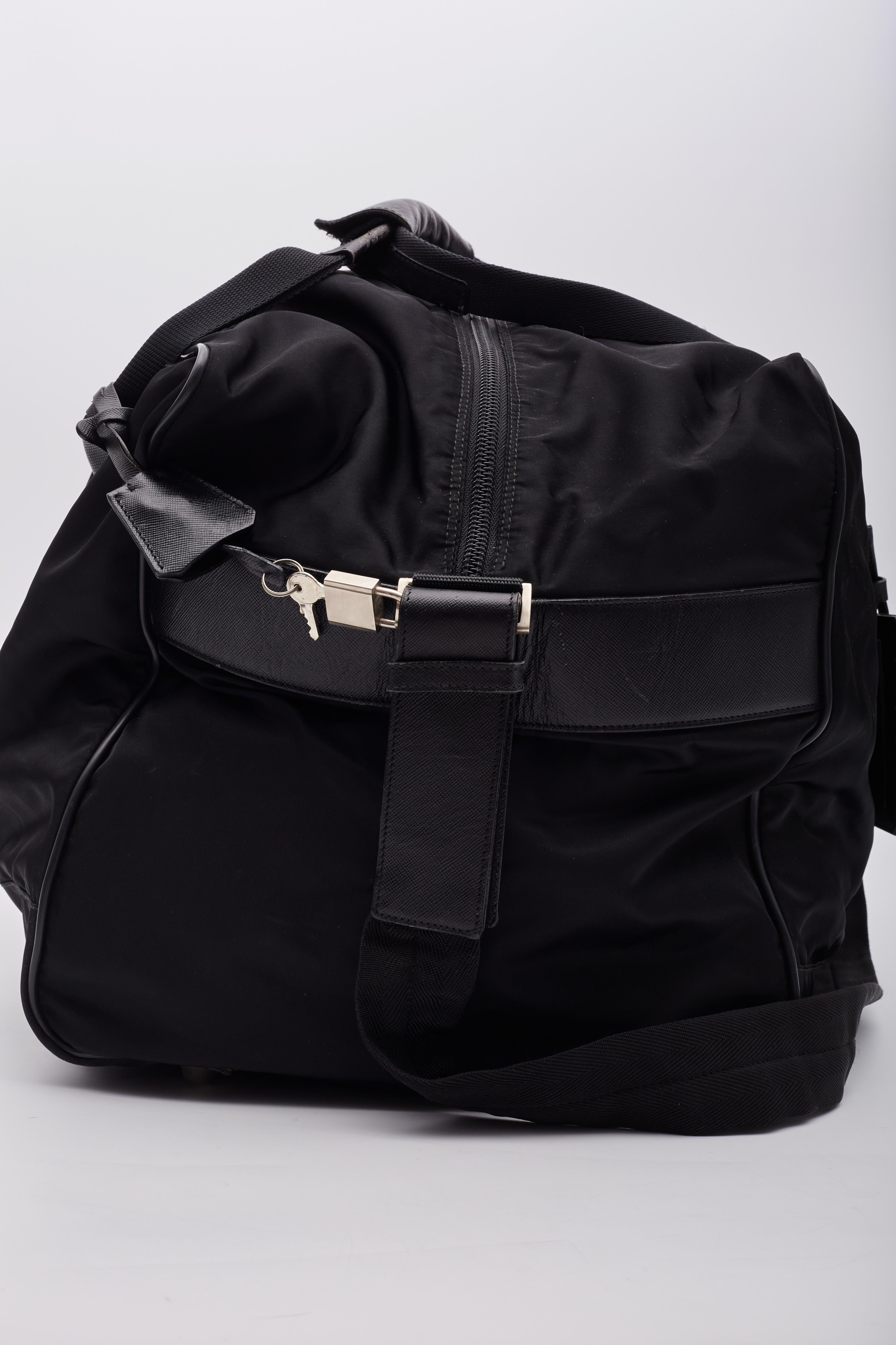 Prada Black Nylon Duffle Sports Weekender Bag For Sale 2
