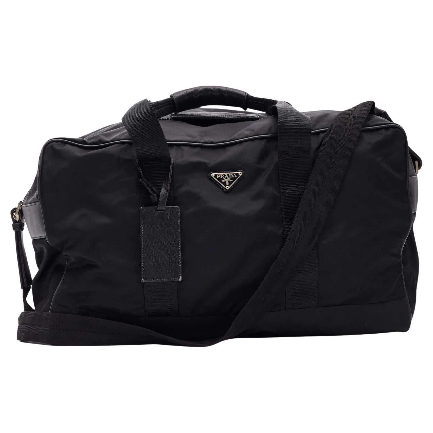 Prada Black Nylon Duffle Sports Weekender Bag en vente