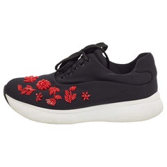 Prada Black Nylon Embellished Low Top Sneakers Size 39.5