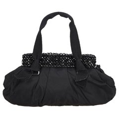 Prada Black Nylon Fabric Beaded Handbag Italy
