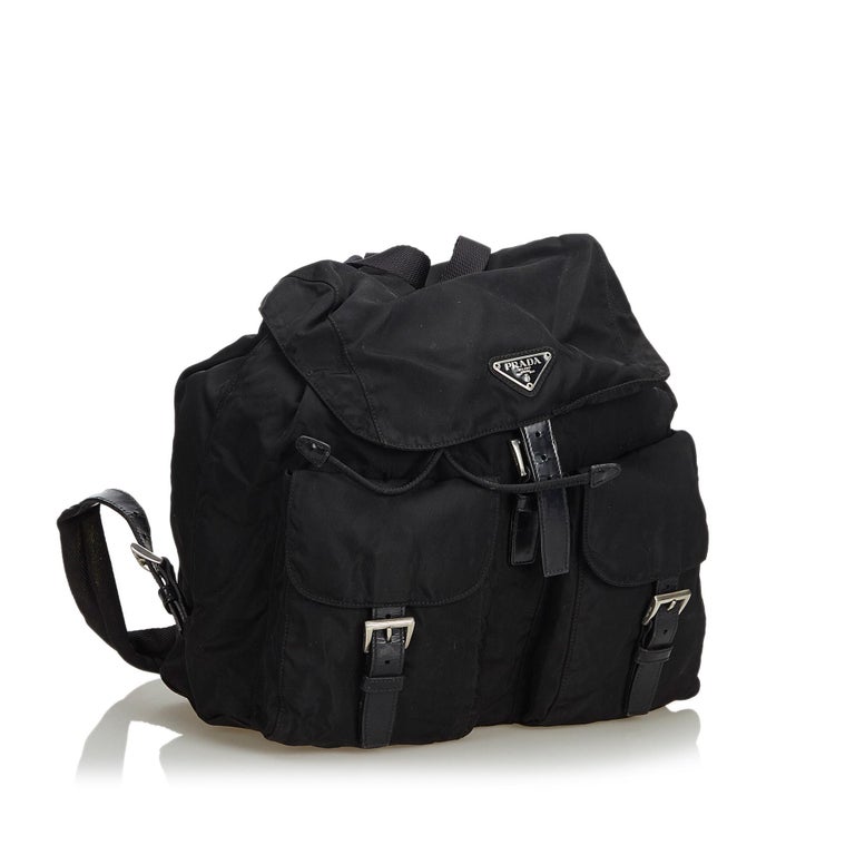 Prada Black Nylon Fabric Drawstring Backpack Italy w/ Authenticity Card ...