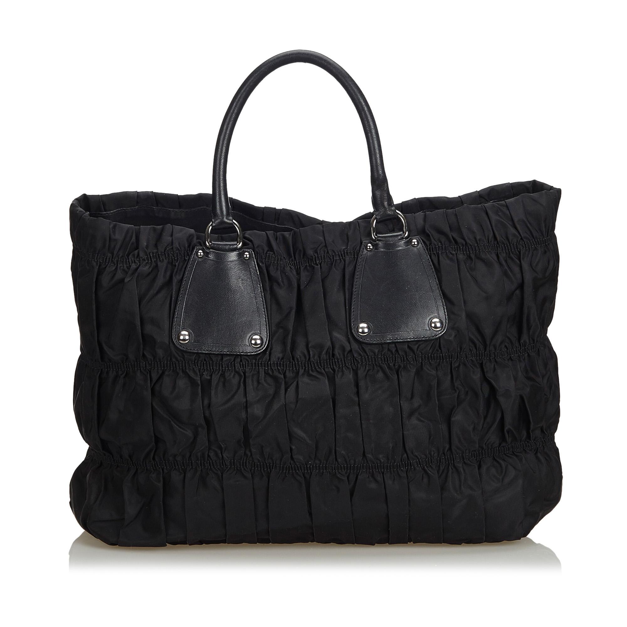 Prada Black Nylon Fabric Gathered Tote Bag Italy w/ Dust Bag In Good Condition For Sale In Orlando, FL