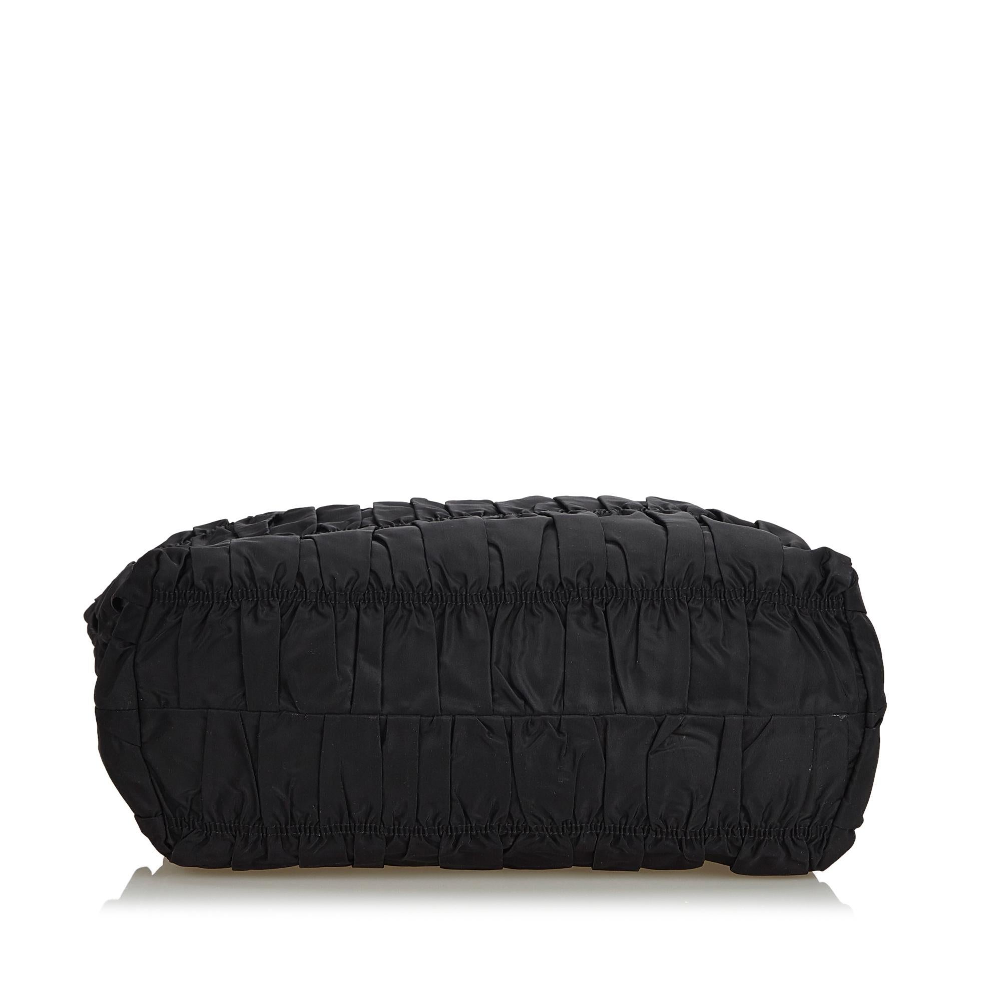 Women's Prada Black Nylon Fabric Gathered Tote Bag Italy w/ Dust Bag For Sale