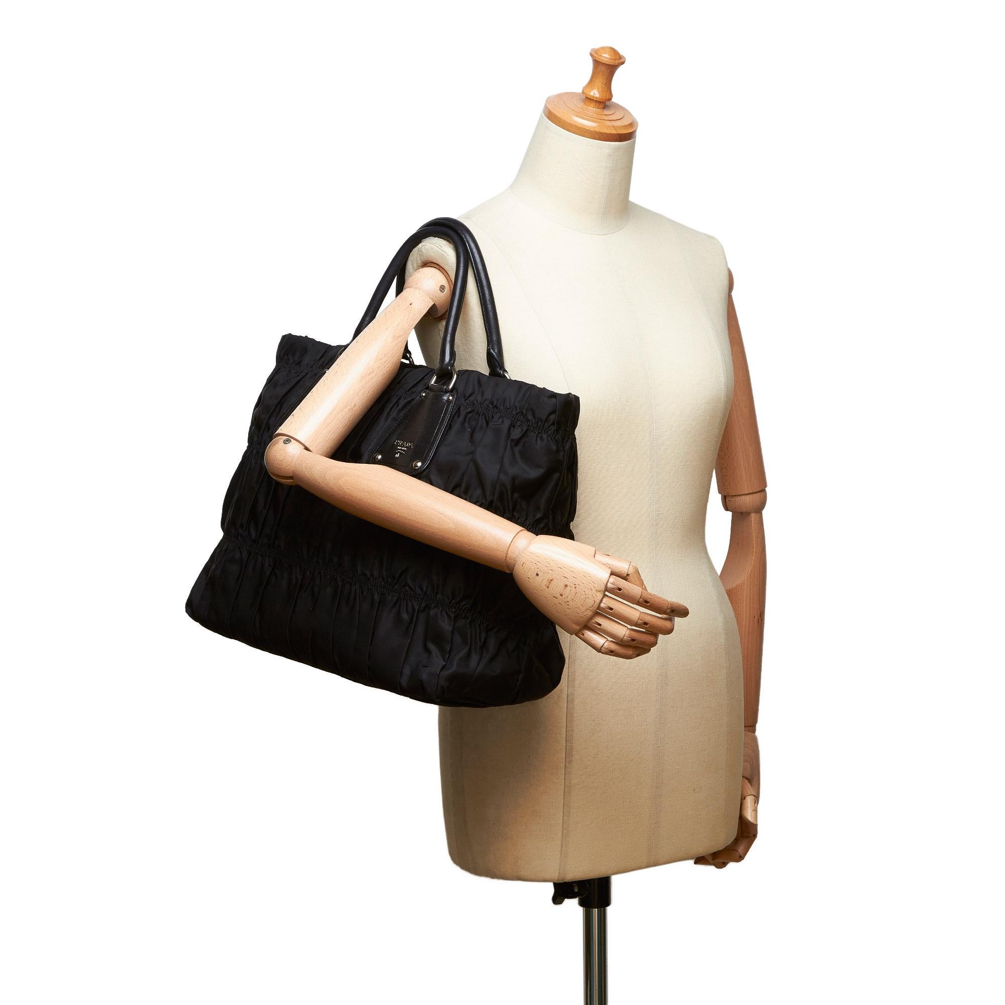 Prada Black Nylon Fabric Gathered Tote Bag Italy w/ Dust Bag For Sale 4