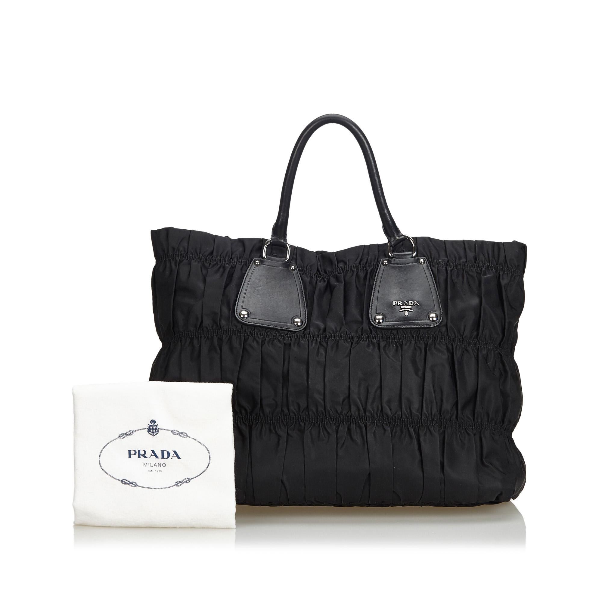 Prada Black Nylon Fabric Gathered Tote Bag Italy w/ Dust Bag For Sale 5