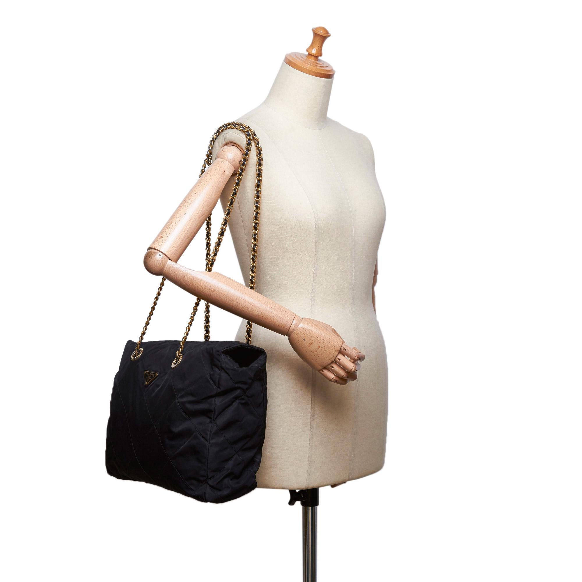 Prada Black Nylon Fabric Quilted Chain Shoulder Bag Italy For Sale 6