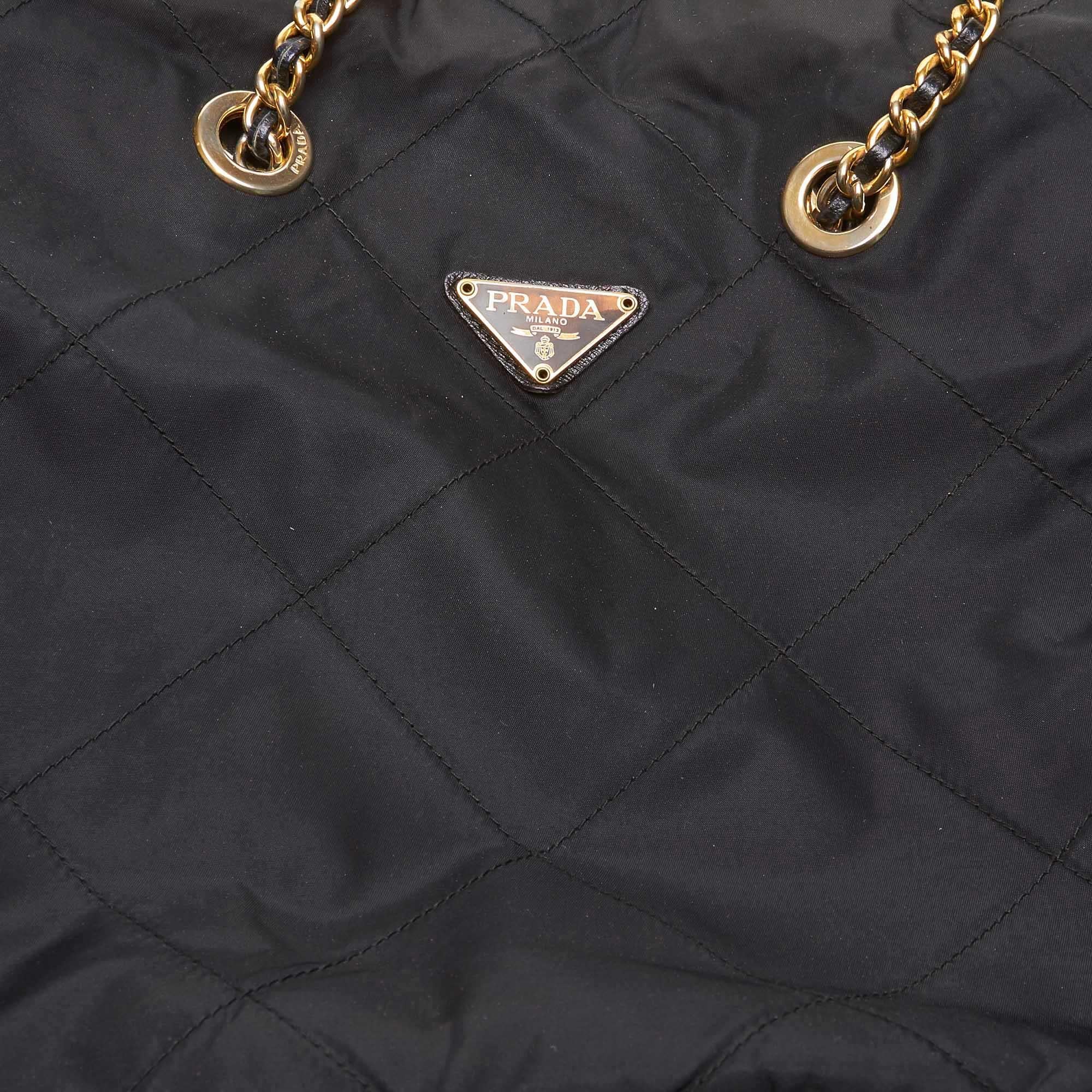 Prada Black Nylon Fabric Quilted Chain Shoulder Bag Italy For Sale 2
