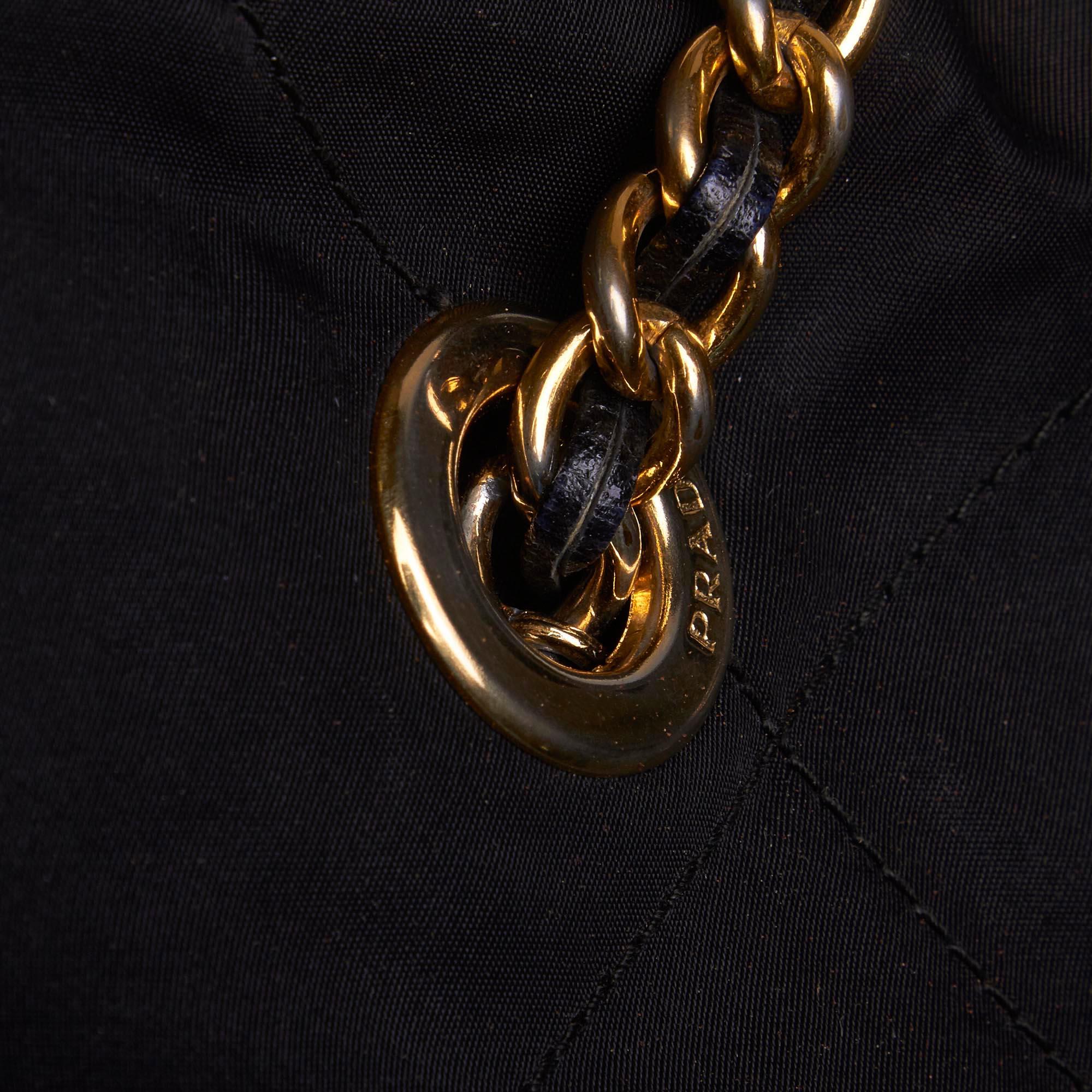 Prada Black Nylon Fabric Quilted Chain Shoulder Bag Italy For Sale 3